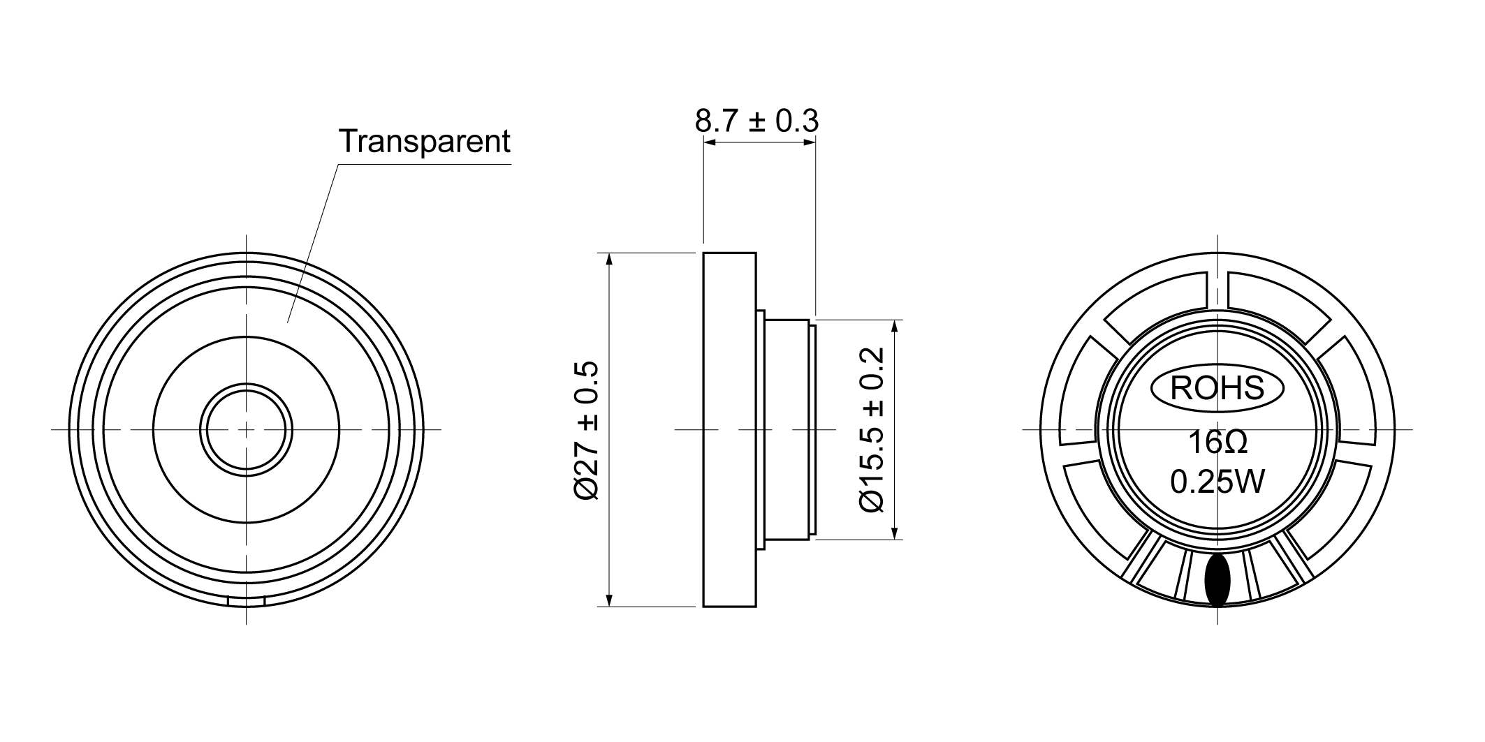 OSAE27S-9T0.25W16 Mechanical Drawing